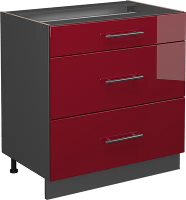 Produktbild von Vicco Küchenunterschrank Fame-Line, 80 cm mit 3 Schubladen, ohne Arbeitsplatte, Bordeaux Hochglanz/Anthrazit