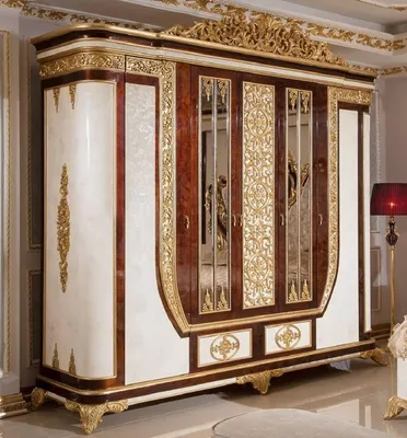 Produktbild von Casa Padrino Luxus Barock Schlafzimmerschrank Weiß / Braun / Gold - Prunkvoller Massivholz Kleiderschrank im Barockstil - Barock Schlafzimmer & Hotel Möbel - Edel & Prunkvoll