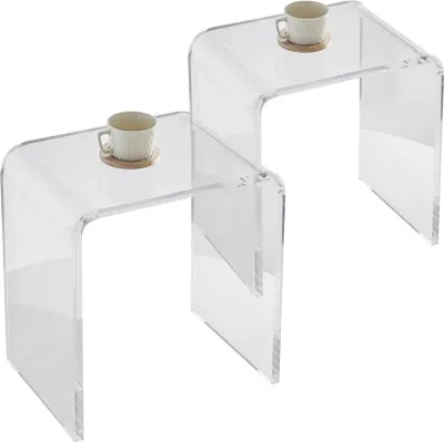 Zdjęcie produktu dla 2 szt. Przezroczysty akrylowy stolik boczny - Idealny do salonu, sypialni i gabinetu - 415 x 305 x 460 mm