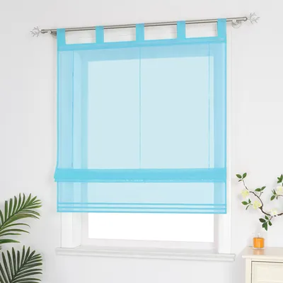 Produktbild von Delien Raffrollo mit Schlaufen Voile Uni Panneaux Küche Gardinen Modern Wohnzimmer Schlaufenrollo Blau BxH 80x140cm