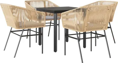 Produktbild von vidaXL 5-tlg. Garten-Essgruppe mit Kissen Braun Poly Rattan Glas