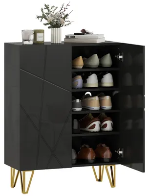 Productafbeelding van Schoenenkast met 2 deuren, schoenenrek, schoenenopbergruimte met 3 verstelbare planken, 72 x 31,5 x 95 cm, zwart