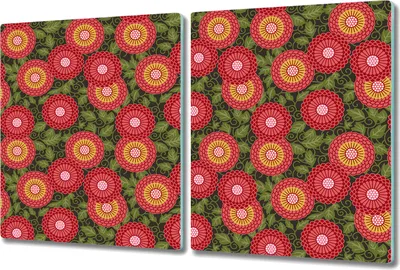 Produktbild von Glas-Herdabdeckplatte Glaskeramikkochfeld-Abdeckung Spritzschutz - 2x 40x52 cm - Blumen rot und grün