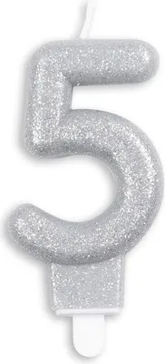 Produktbild von Glitzer Zahlenkerze in Silber 5