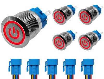 Produktbild von ProRide Drucktaster ON/OFF 19 mm Metall, wasserdicht, rote LED - 5 Stück