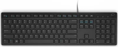 A top-down view of a black Dell keyboard on a white background.