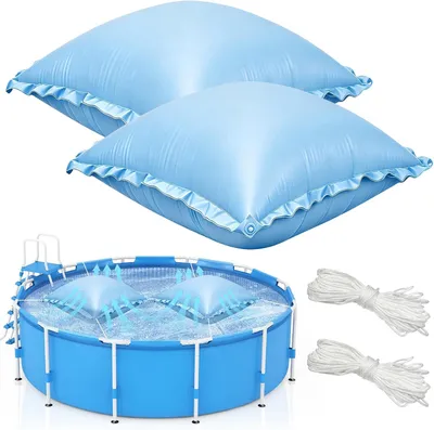 Immagine prodotto di Cuscini gonfiabili per piscine invernali, confezione da 2, con 4 supporti ciascuno, 2 corde di fissaggio, lunghezza 15 metri, per la protezione della piscina