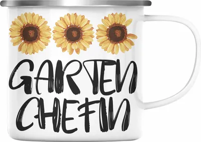 Produktbild von Trendation - Gärtnerin Geschenke Emaille Tasse Gärtnerinnen Lustig Spruch Garten Chefin Oma Rentnerin Mama (Silber)