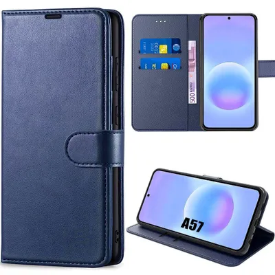 Image de Coque pour Samsung Galaxy A57 5G, Protection Rabat Cuir Synthétique Antichoc Anti-Rayure Bleu Foncé