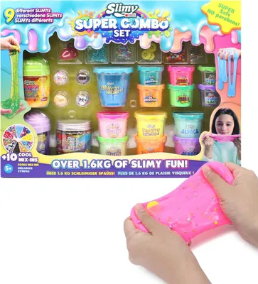 Productafbeelding van Slimy super combo set - Set van 10 - Slijmset met 9 verschillende speelmassa's - Elastische speelklei in cadeauset