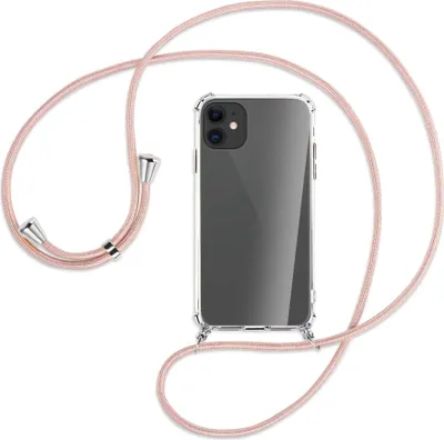 Produktbild von Handykette Backcover-Schutzhülle mit Band (Metall silberfarben) für Apple iPhone 11 - neongelb