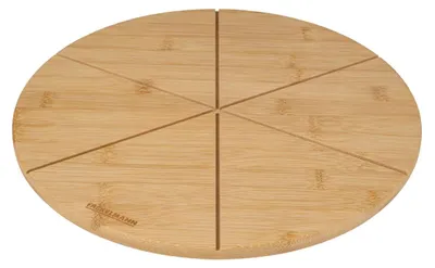 Pizza-Schneidebrett aus Bambus, rund 32 cm, Schneidekerben