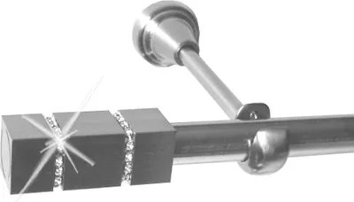 Produktbild von Gardinenstange Set Edelstahl Look Metall Ø 19mm zur Wandbefestigung 1-lauf Kristall, Länge wählbar H18E69