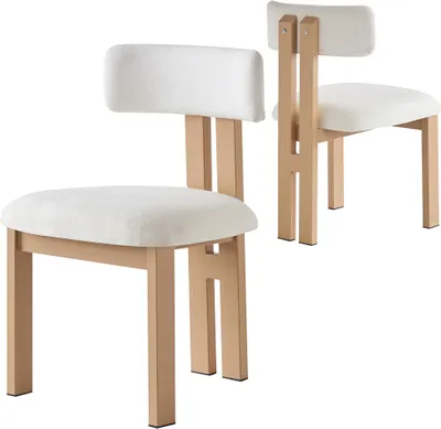 Produktbild von Esszimmerstuhl 2er Set 48.5x54x79 cm Weiss Ohne Kissen Moderner Modestuhl Flauschstoff Ergonomischer Stuhl Mit Holzmaserung Schlichter Luxusstil