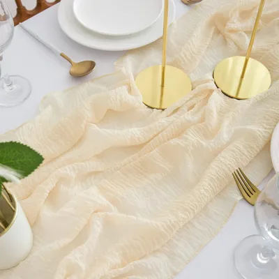 Produktbild von Mousseline Tischläufer Beige Creme 300 x 80 cm für Hochzeiten und Veranstaltungen
