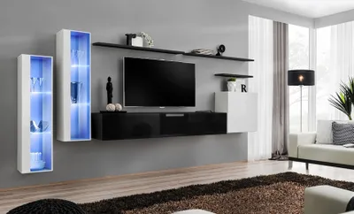 Produktbild von Wohnzimmer Schwarz Set Wandschrank Vitrine Luxus Wohnwände TV-Ständer Design Neu