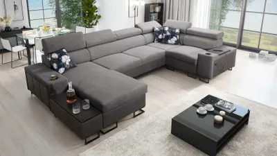 Produktbild von Kaiser Möbel Großes Ecksofa,Schlaffunktion MELODY IV MAXI Tauro/Freya Graphit/Dunkelgrau Links