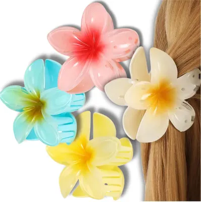 Produktbild von Ein Set mit 3 Haarspangen mit bunten Plumeriablüten