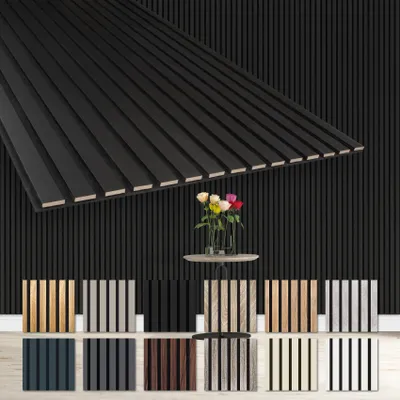 Produktbild von HEXIM Akustikpaneele Lamellenwand, schalldämmend, über Eck biegbar, aus recyceltem Filz und MDF mit Öko-Furnier, 278 x 60 x 0,9 cm je Paneel, 3,34 m² Gesamtfläche (2 Paneele), Black Edition AP12