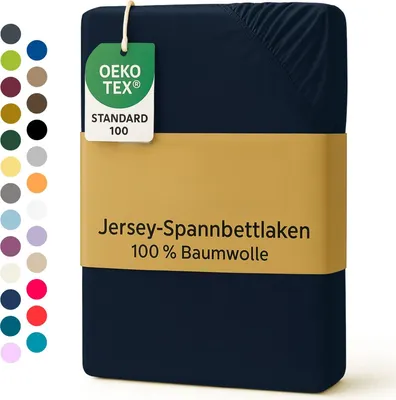 Produktbild von EXKLUSIV HEIMTEXTIL Jersey Spannbettlaken 70 x140 cm Navyblau 100% Baumwolle Bed-Sheet Bettlaken Spannbetttuch