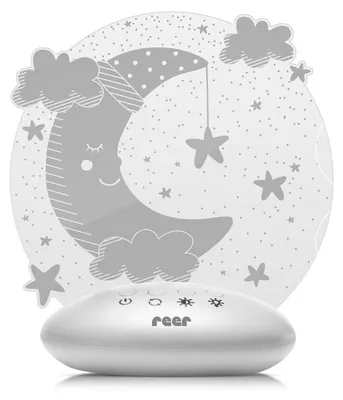 Produktbild von Reer 52121 ColourLumy „Mond“ Nachtlicht für Kinder, LED Technologie, Acrylglas-Scheibe, Farbwechsel, Drei Helligkeits-Stufen, Timer-Funktion, Grau