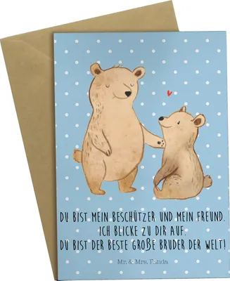 Produktbild von Mr. & Mrs. Panda Glückwunschkarte Bär Großer Bruder - Blau Pastell - Geschenk, Geschwister, Muttertag, weihnachtskarten, glückwunschkarten, hochzeitskarten, Bären