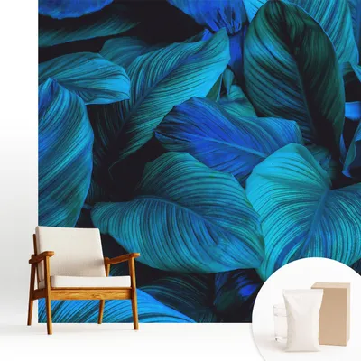 Zdjęcie produktu dla Fototapeta samoprzylepna – 250 x 250 cm – tapeta – tapeta ścienna – obrazy ścienne – folia samoprzylepna – folia dekoracyjna – tapeta foliowa – ściana – dekoracja – salon – niebieskie liście