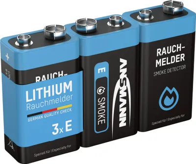 Produktbild von ANSMANN Rauchmelder Extrem Lithium Batterie 9V E-Block, 3 Stück