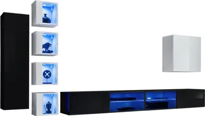 Image de Ensemble meubles de salon SWITCH XXVI – Noir et Blanc – Éclairage LED – Design moderne