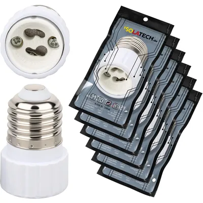 Image de Adaptateur ISOLATECH pour douille E27, compatible avec ampoules GU10 (max. 250V/2A) – Quantité : 6 pièces.