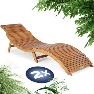 Produktbild von CASARIA® Sonnenliege Klappbar 2er Set Holz FSC®-zertifiziert 320kg Belastbarkeit 190x60cm Tragegriff Kofferfunktion Garten Balkon Terrasse Gartenliege Klappliege Akazie