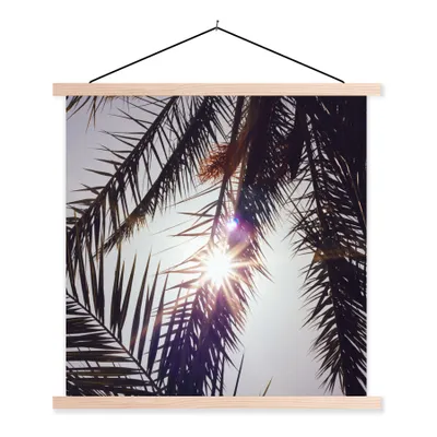 Produktbild von MuchoWow® Textilposter Palmwedel - Sonne - Sommer 40x40 cm mit holzfarbenen Rahmen - Posterleiste