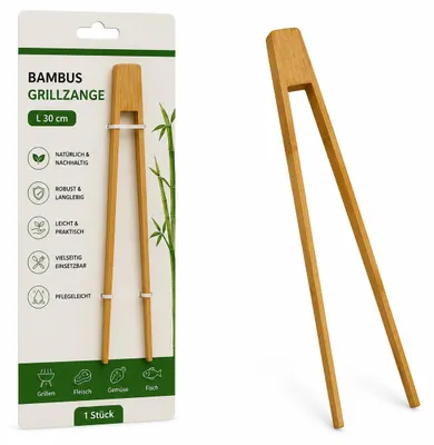 Produktbild von Grillzange aus Bambus, 30 cm, widerstandsfähig gegen Feuchtigkeit und Gerüche, KI-generiertes Bild