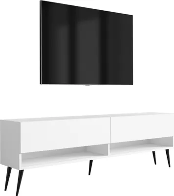 Obrázek produktu pro TV dolní skříňka 170 cm matná bílá, černé šikmé nohy, 170 × 32 × 52 cm
