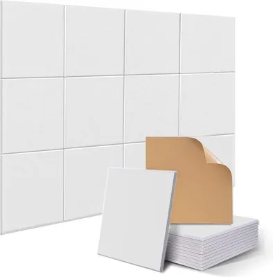 Productafbeelding van Set van 12 vierkante akoestische absorptiepanelen 30 x 30 x 1 cm - Zelfklevend geluidsisolatiepaneel voor studio's, thuis en op kantoor