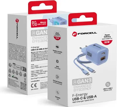 Immagine prodotto di Forcell F-Energy Crystal Colour GaN III VT-41 Caricatore da viaggio PD QC4.0 33W Blu