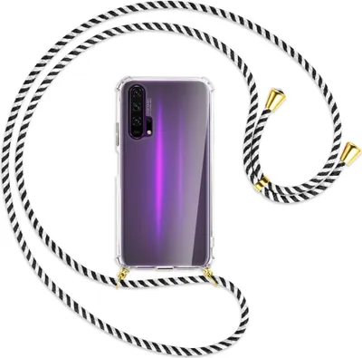 Produktbild von Handykette Backcover-Schutzhülle mit Band (Metall goldfarben) für Honor 20 Pro - schwarz/weiß gestreift