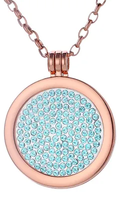 Produktbild von Morella Damen Halskette roségold 70 cm Edelstahl mit Amulett und Coin 33 mm Glitzersteine hellblau in Schmuckbeutel