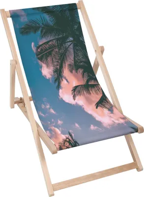 Produktbild von Dreamroots Liegestuhl klappbar Holz bis zu 130 kg, Sonnenliege klappbar mit 3-stufiger Neigungsregulierung der Rückenlehne, Under Palms Tree