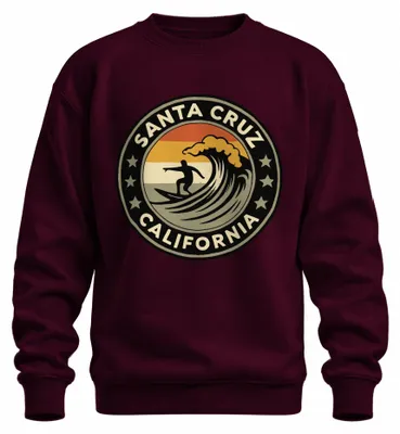 Produktbild von Santa Cruz California Surfer Welle Retro Strand Küste Sweatshirt Pullover, Burgundy, L