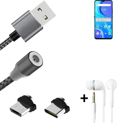 Produktbild von K-S-Trade® Hochwertiges Magnet-Lade-kabel Sync-Kabel Daten-Kabel + Kopfhörer kompatibel mit UMIDIGI A7s mit USB-Typ-C-Anschluss und