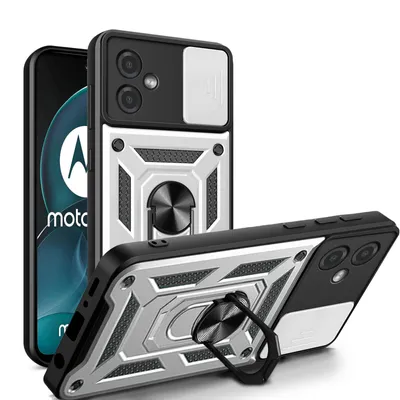 Produktbild von Outdoor Panzer Hülle Motorola Moto G14 Handyhülle mit Kameraschutz Ringhalter Silber