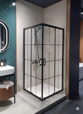 Produktbild von Duschkabine 100x100cm Eckdusche Schiebetür Höhe 190cm Blackline Bocchi