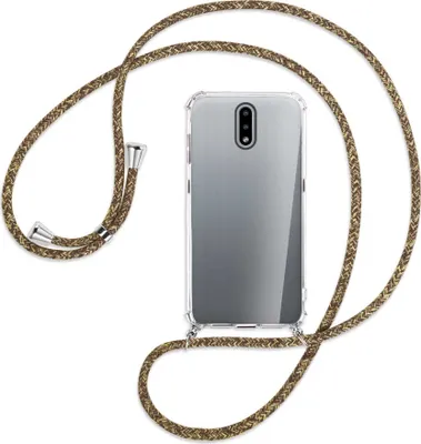 Produktbild von Handykette Backcover-Schutzhülle mit Band (Metall silberfarben) für Nokia 2.3 - braun+beige