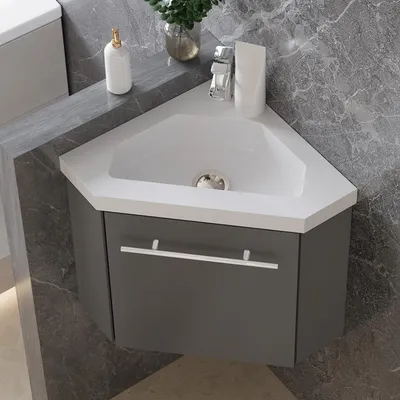 Produktbild von 40 cm Weiß Matt Badmöbel Set Eckwaschtisch mit Unterschrank Soft-Close Funktion Kleiner Badeschrank