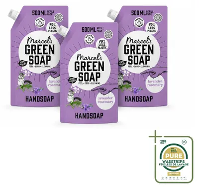 Image de 3 recharges de savon pour les mains "Marcel's Green Soap" - Lavande et romarin - 500 ml - Lot de 3