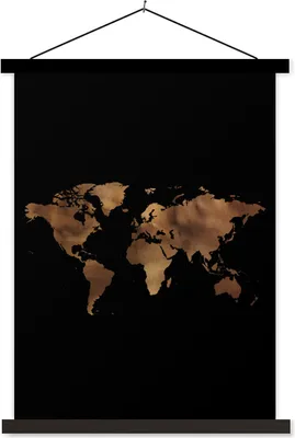 Produktbild von MuchoWow® Textilposter Weltkarte - Bronze - Schwarz 40x53 cm mit schwarzem Rahmen - Abbildung