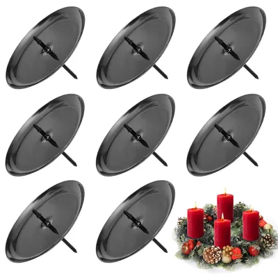 8 Kerzenhalter für Adventskranz, Schwarz, 8 cm