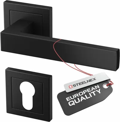 Produktbild von Türklinke Schwarz Matt - Türgriff Set aus Aluminium für Innentüren - Rosettenset für Profilzylinder - Türdrücker für Tür 35-55 mm - Drückergarnitur