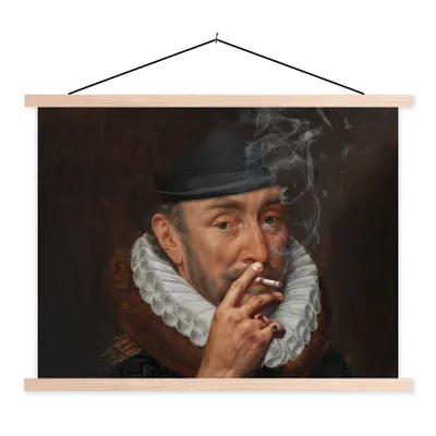 Produktbild von MuchoWow® Textilposter Wilhelm von Oranien - Adriaen Thomasz - Zigaretten 150x113 cm mit holzfarbenen Rahmen - Poster